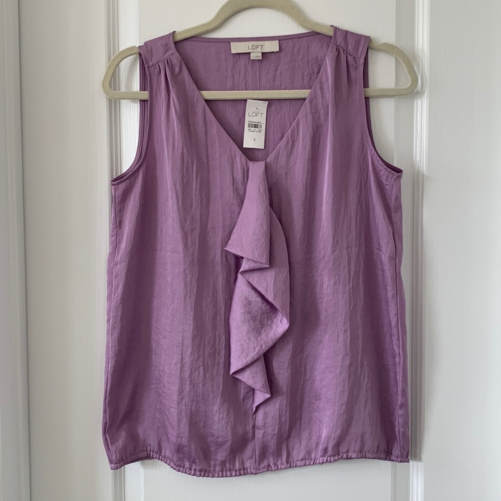 NWT LOFT Lavender Ruffle Front Sleeveless Top Size S